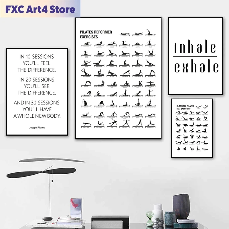 Yoga Fitness Gym - Frameless Pilates Workout Chart Poster Canvas